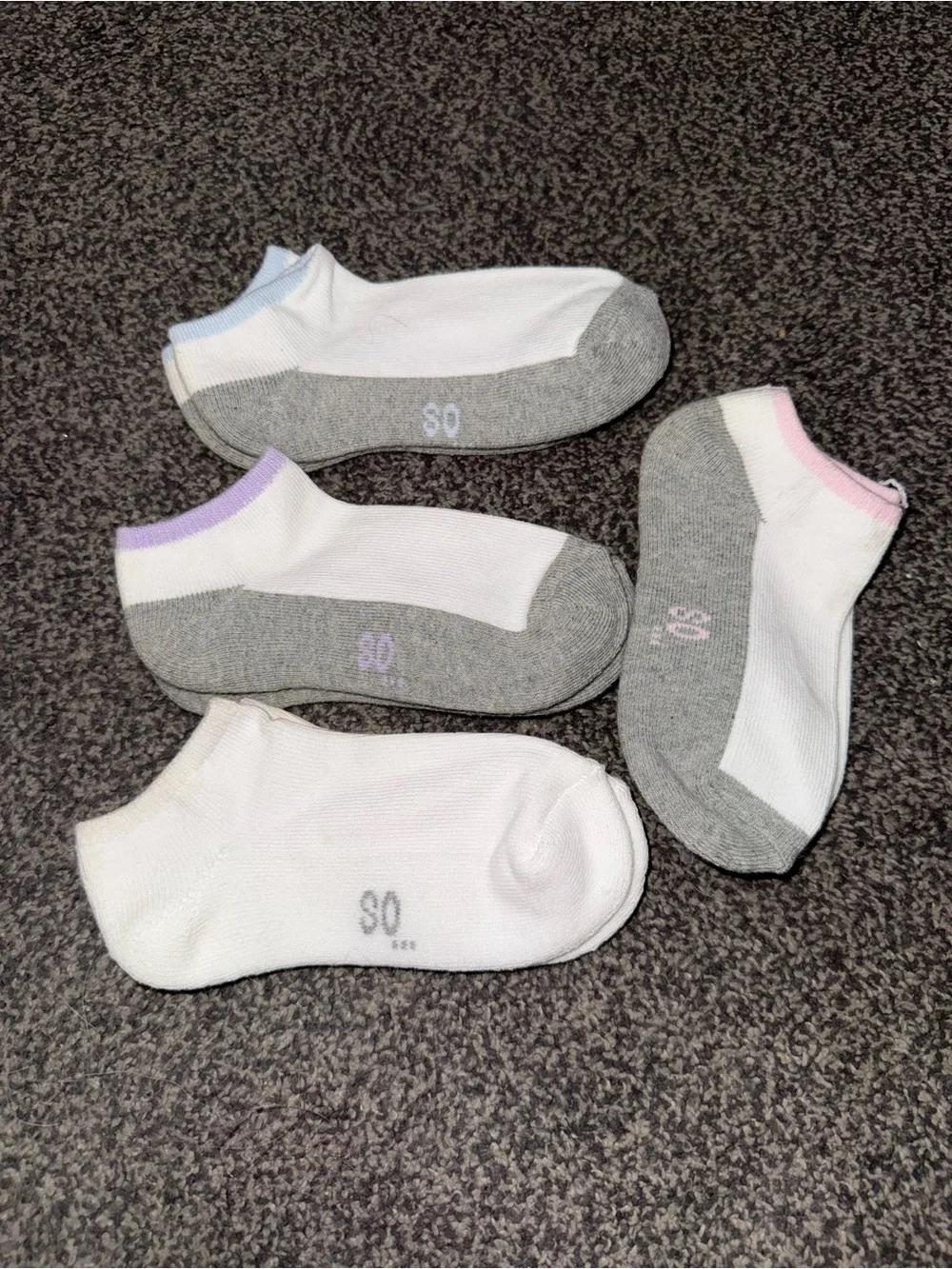 Vintage Y2K Girls Ankle Socks Lot of 5 Pairs White Gray Pastel Size 4-10